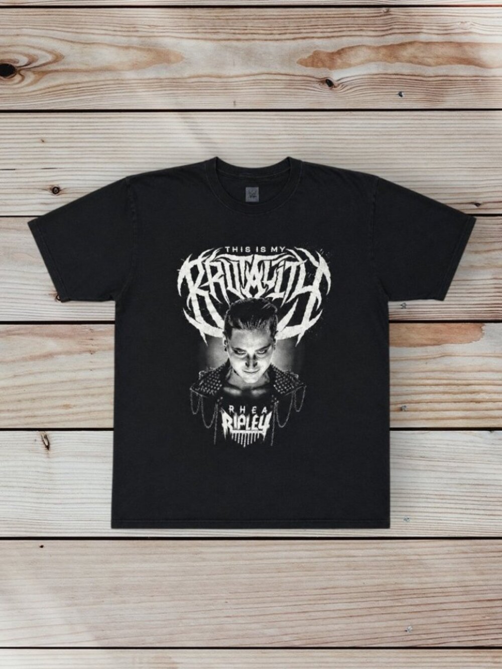 WWE Authentic Rhea Ripley "This Is My Brutality" Black White Wrestling T-Shirt L